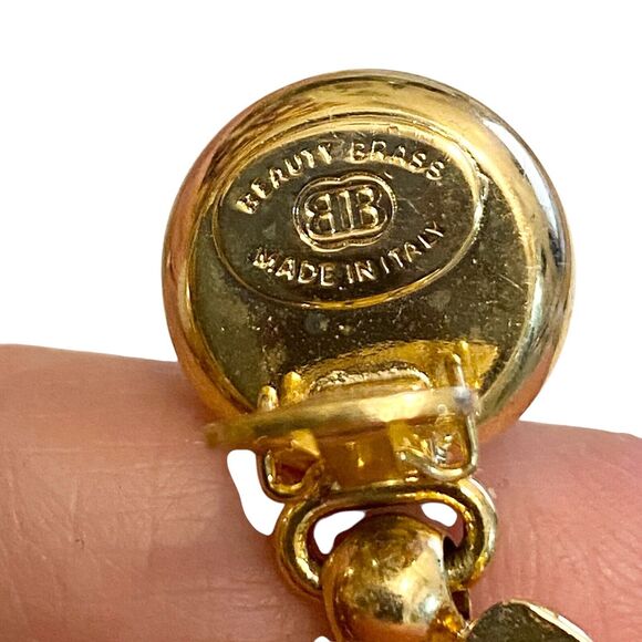 Signed Beauty Brass White Gold Clip On Earrings Bold Chunky Statement Italy - Picture 8 of 10